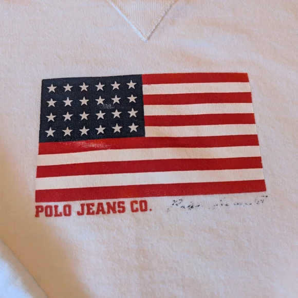 Vintage Ralph Lauren Polo Jeans Co American Flag Crewneck Sweatshirt Kids Sz 6 - Picture 2 of 8